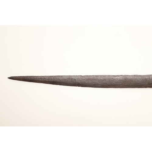 41 - A MALAYSIAN KRIS AND PART SCABBARD. The 33.5 cm straight edged pointed blade with low pamor, on a si... 