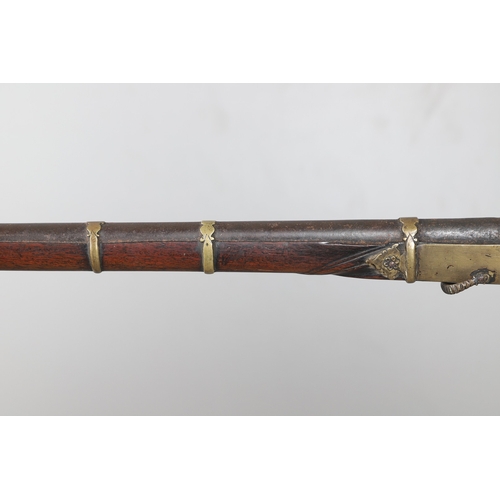 6 - A MATCHLOCK MUSKET, TORADAR INDIA. The 125 cm tapering barrel with deep brown patination, approximat... 