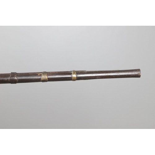 6 - A MATCHLOCK MUSKET, TORADAR INDIA. The 125 cm tapering barrel with deep brown patination, approximat... 