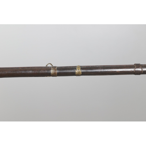 6 - A MATCHLOCK MUSKET, TORADAR INDIA. The 125 cm tapering barrel with deep brown patination, approximat... 