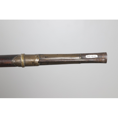 6 - A MATCHLOCK MUSKET, TORADAR INDIA. The 125 cm tapering barrel with deep brown patination, approximat... 