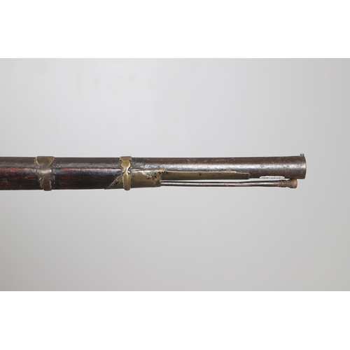 6 - A MATCHLOCK MUSKET, TORADAR INDIA. The 125 cm tapering barrel with deep brown patination, approximat... 