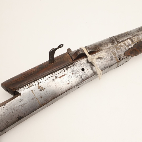 7 - AN INDIAN MATCHLOCK LONG GUN. The 105 cm long barrel, tapering towards the slightly flared muzzle. F... 
