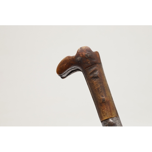 75 - A LONG BLADED KHYBER KNIFE WITH WOODEN GRIP. The 35 cm long tapering pointed, T section blade with a... 