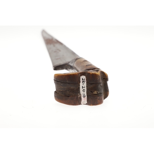75 - A LONG BLADED KHYBER KNIFE WITH WOODEN GRIP. The 35 cm long tapering pointed, T section blade with a... 
