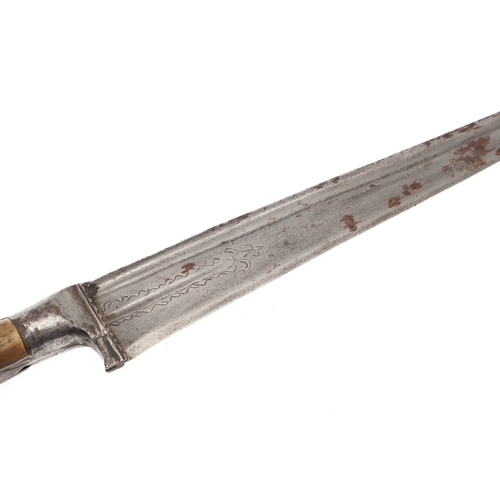 75 - A LONG BLADED KHYBER KNIFE WITH WOODEN GRIP. The 35 cm long tapering pointed, T section blade with a... 