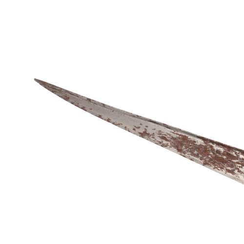 75 - A LONG BLADED KHYBER KNIFE WITH WOODEN GRIP. The 35 cm long tapering pointed, T section blade with a... 