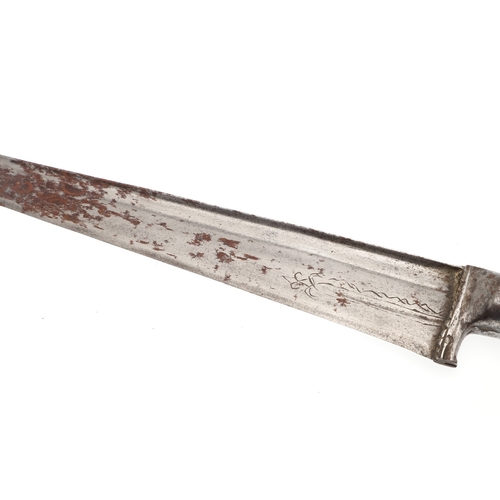 75 - A LONG BLADED KHYBER KNIFE WITH WOODEN GRIP. The 35 cm long tapering pointed, T section blade with a... 