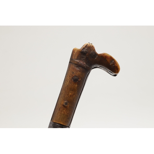 75 - A LONG BLADED KHYBER KNIFE WITH WOODEN GRIP. The 35 cm long tapering pointed, T section blade with a... 