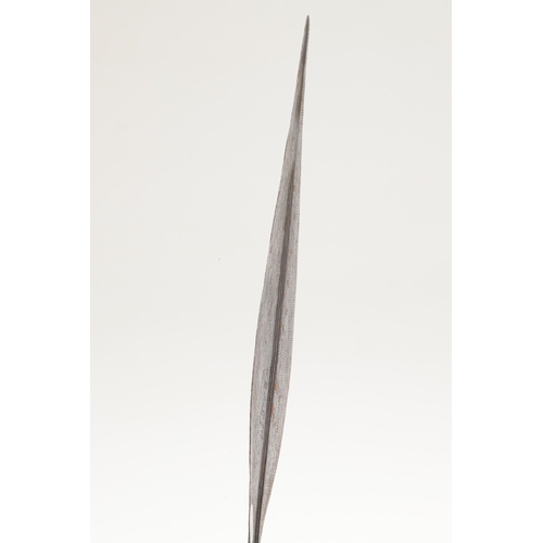 97 - AN AFRICAN KNIFE OF THE NGALA A BANTU OR BANGALA PEOPLE. The 26 cm spear shaped blade with three nar... 