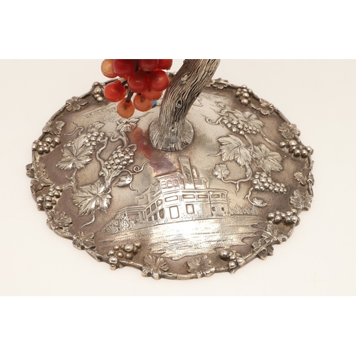 102 - AN EARLY 20TH CENTURY AMERICAN STERLING SILVER GRAPE VINE HANGER BY S.KIRK & SON CO. The base of sha... 