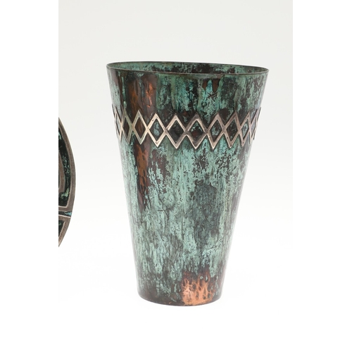 104 - GRAZIELLA LAFFI. TWO COPPER AND SILVER PERUVIAN STYLE ART PIECES. To include a plate (Diameter 25cm)... 