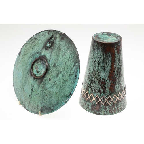 104 - GRAZIELLA LAFFI. TWO COPPER AND SILVER PERUVIAN STYLE ART PIECES. To include a plate (Diameter 25cm)... 
