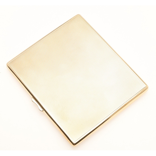 110 - A 9CT. GOLD CIGARETTE CASE. engine turned and engraved with initials ETH, 9.5 x 8.25 cm, 116 grams. ... 