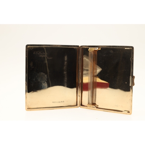 110 - A 9CT. GOLD CIGARETTE CASE. engine turned and engraved with initials ETH, 9.5 x 8.25 cm, 116 grams. ... 