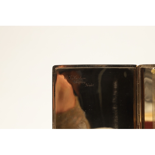 110 - A 9CT. GOLD CIGARETTE CASE. engine turned and engraved with initials ETH, 9.5 x 8.25 cm, 116 grams. ... 