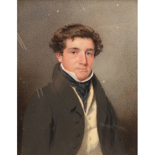 115 - CONTINENTAL SCHOOL C. 1830. A miniature portrait of a lady and of a  gentleman, she seated wearing w... 