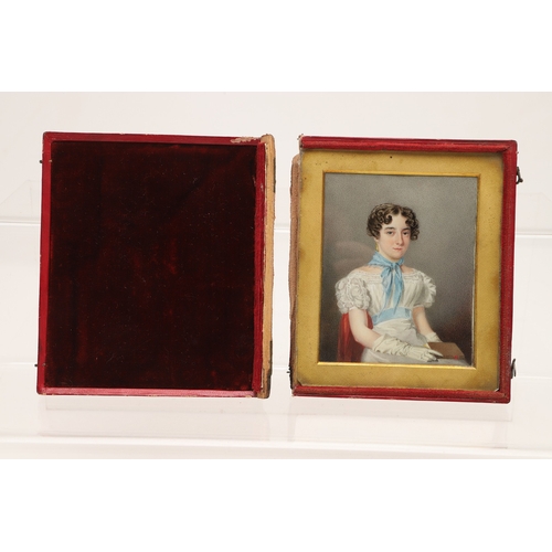 115 - CONTINENTAL SCHOOL C. 1830. A miniature portrait of a lady and of a  gentleman, she seated wearing w... 