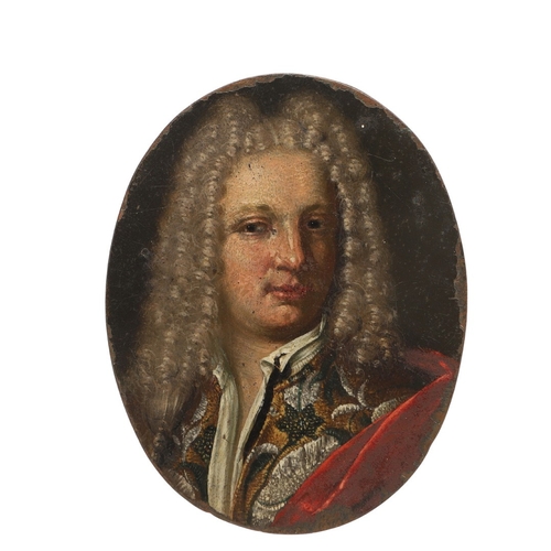 117 - FRENCH SCHOOL 18TH C. Portrait Miniature of a gentleman wearing an embroidered coat and a long wig, ... 