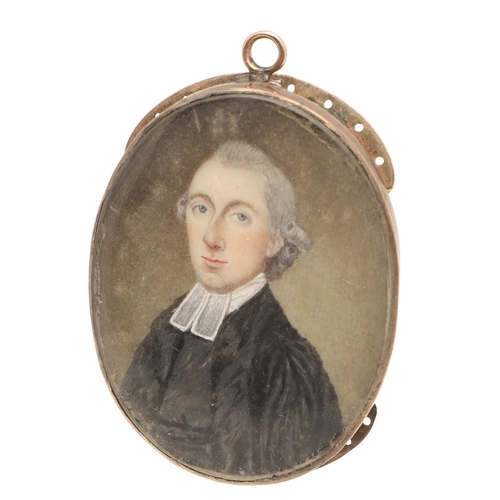 118 - ENGLISH SCHOOL C. 1810. Miniature portrait of a young cleric on ivory, 3.75cm x 3cm. In gold bracele... 