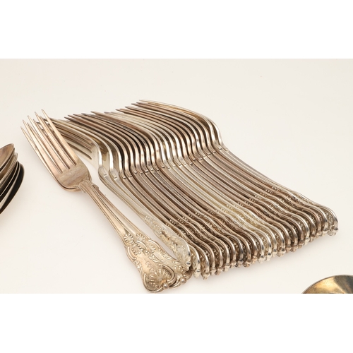 14 - A SET OF EARLY VICTORIAN SILVER KINGS HONEYSUCKLE PATTERN CUTLERY. To include: 
18 Table Spoons
18 D... 