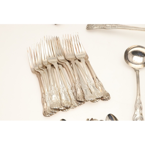 14 - A SET OF EARLY VICTORIAN SILVER KINGS HONEYSUCKLE PATTERN CUTLERY. To include: 
18 Table Spoons
18 D... 