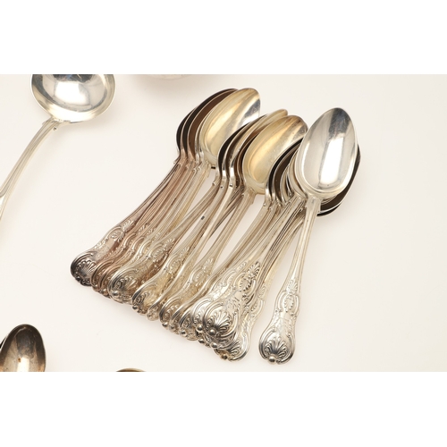 14 - A SET OF EARLY VICTORIAN SILVER KINGS HONEYSUCKLE PATTERN CUTLERY. To include: 
18 Table Spoons
18 D... 