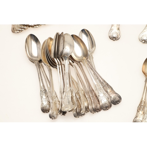 14 - A SET OF EARLY VICTORIAN SILVER KINGS HONEYSUCKLE PATTERN CUTLERY. To include: 
18 Table Spoons
18 D... 