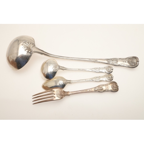 14 - A SET OF EARLY VICTORIAN SILVER KINGS HONEYSUCKLE PATTERN CUTLERY. To include: 
18 Table Spoons
18 D... 