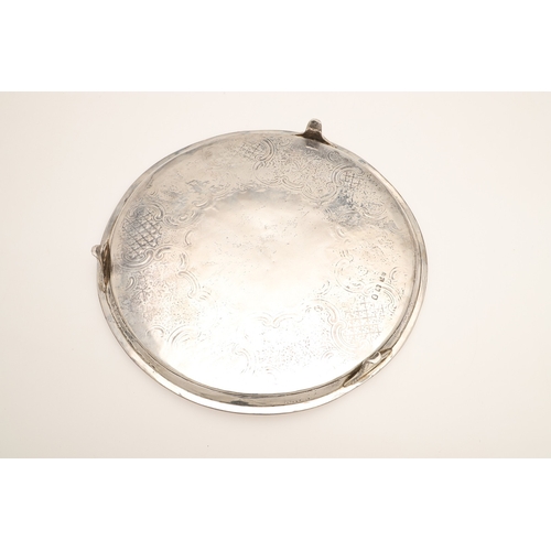 23 - A GEORGE III SILVER SALVER. Of circular form, with later chased foliate, grape vine and other decora... 