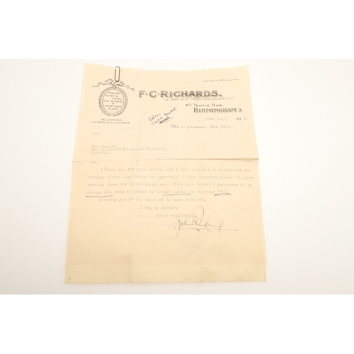 24 - A GEORGE III SILVER CAKE OR BREAD BASKET. Of shaped oval form with a reeded border, pierced and engr... 