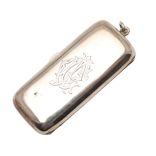 65 - A LATE VICTORIAN SILVER SOVEREIGN AND STAMP CASE. Of rectangular form with a suspensory loop, with e... 