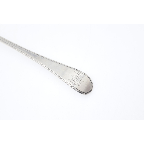 9 - A GEORGE III SILVER OLD ENGLISH FEATHER EDGE PATTERN STRAINING SPOON. With initials to the handle, h... 