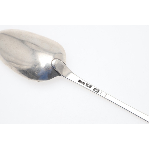9 - A GEORGE III SILVER OLD ENGLISH FEATHER EDGE PATTERN STRAINING SPOON. With initials to the handle, h... 