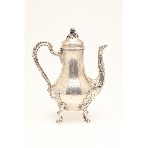 94 - A 19TH CENTURY FRENCH SILVER TEA POT, COFFEE POT AND LIDDED SERVING DISH. The teapot and coffee pot ... 