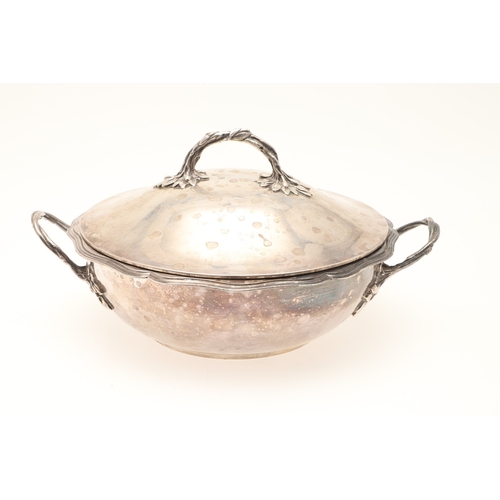 94 - A 19TH CENTURY FRENCH SILVER TEA POT, COFFEE POT AND LIDDED SERVING DISH. The teapot and coffee pot ... 