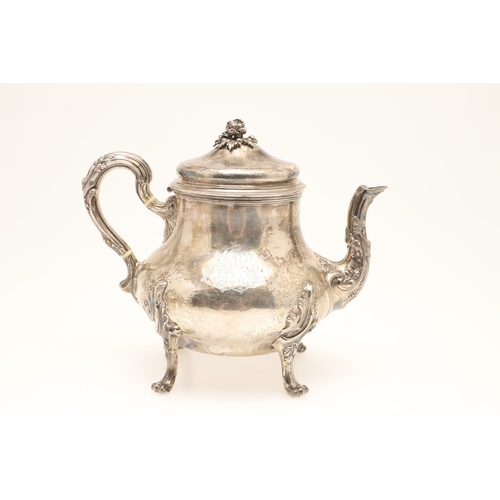 94 - A 19TH CENTURY FRENCH SILVER TEA POT, COFFEE POT AND LIDDED SERVING DISH. The teapot and coffee pot ... 