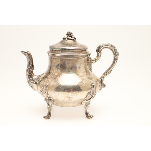 94 - A 19TH CENTURY FRENCH SILVER TEA POT, COFFEE POT AND LIDDED SERVING DISH. The teapot and coffee pot ... 