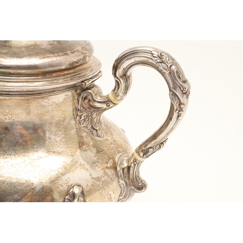 94 - A 19TH CENTURY FRENCH SILVER TEA POT, COFFEE POT AND LIDDED SERVING DISH. The teapot and coffee pot ... 