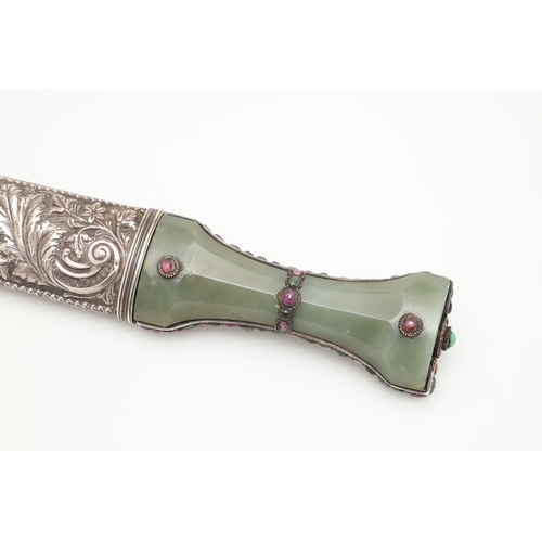 A 19TH CENTURY JADE HILTED JEWELL ENCRUSTED OTTOMAN JAMBIYA AND ...