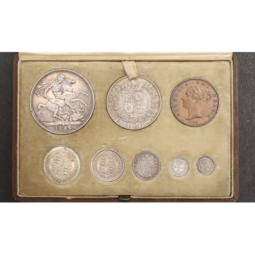 AN ATTRACTIVELY PRESENTED CASED SET OF EIGHT VICTORIAN COINS. A cased ...