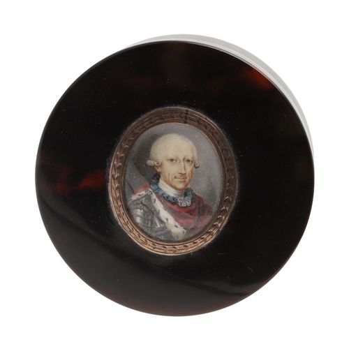 110 - CONTINENTAL SCHOOL LATE 18TH C. Miniature portrait of King Frederick 1 of Prussia wearing armour and... 