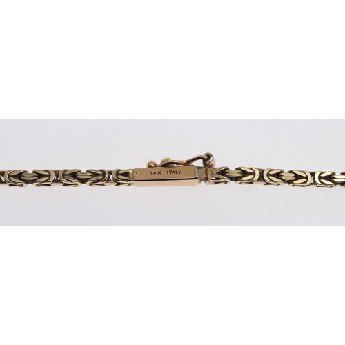 164 - A 14CT GOLD FANCY LINK NECKLACE. 49.5cm long, 13.6 grams.