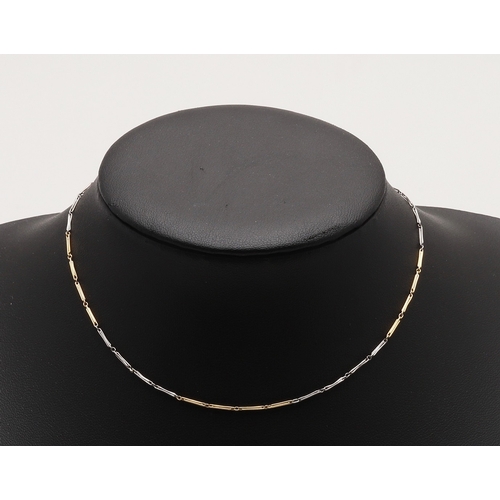 165 - AN 18CT GOLD AND PLATINUM WATCH CHAIN. with claw and bolt clasp, 32cm long, 5.1 grams.