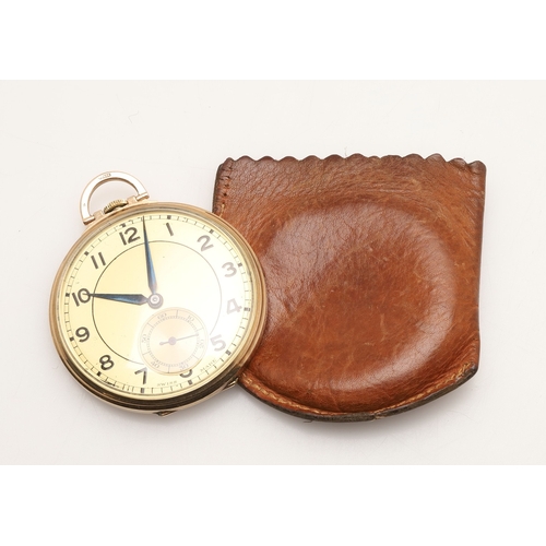 167 - A 9CT GOLD OPEN FACED POCKET WATCH. the circular gold coloured dial with Arabic numerals and subsidi... 