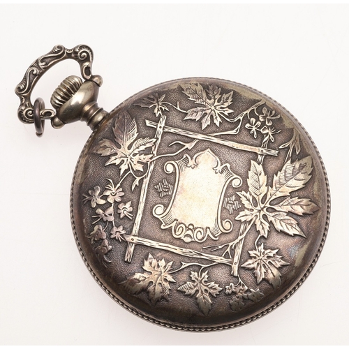 170 - A SILVER COLOURED METAL OPEN FACED POCKET WATCH BY HAMPDEN WATCH CO. the signed white enamel dial wi... 