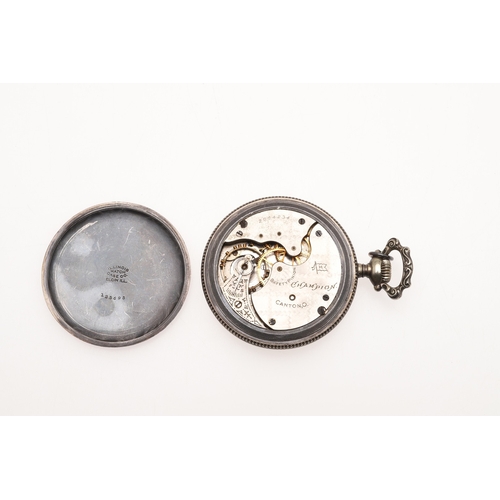170 - A SILVER COLOURED METAL OPEN FACED POCKET WATCH BY HAMPDEN WATCH CO. the signed white enamel dial wi... 