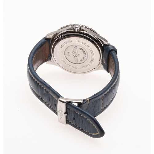 183 - A GENTLEMAN'S STAINLESS STEEL CHRONOSPACE WRISTWATCH BY BREITLING. the circular blue dial signed Bre... 