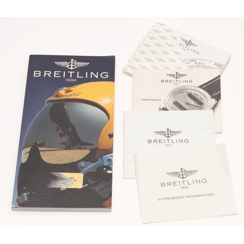 183 - A GENTLEMAN'S STAINLESS STEEL CHRONOSPACE WRISTWATCH BY BREITLING. the circular blue dial signed Bre... 