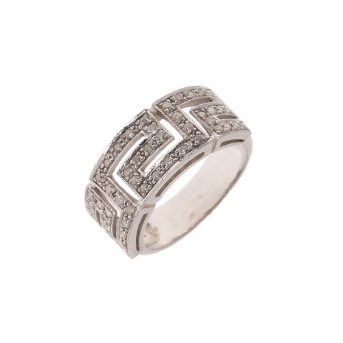 214 - A DIAMOND AND 18CT WHITE GOLD RING. the openwork design is set with circular-cut diamonds, in 18ct w... 
